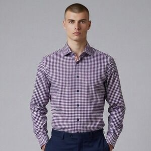 Eton Contemporary Fit‎ Dress Shirt Mens 16.5 42 Purple Gingham Check Buton Down